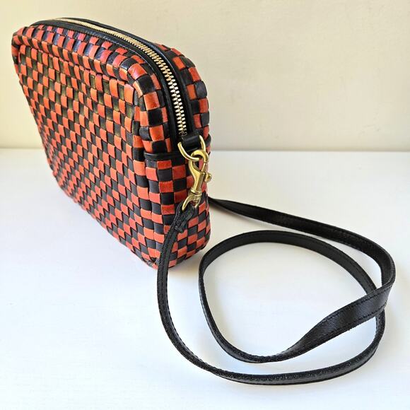 Clare Vivier V Midi Sac Red Black Checker Woven Leather Crossbody Purse EUC Rare - Picture 6 of 16